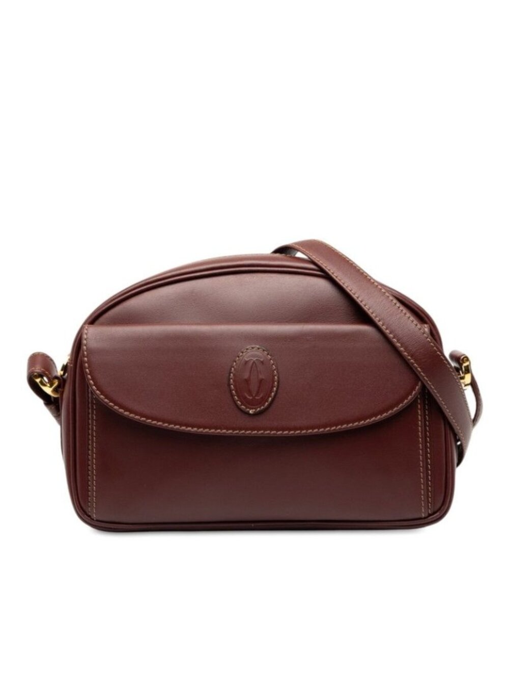 Cartier Must Line Crossbody Shoulder Bag Wine Red Leather